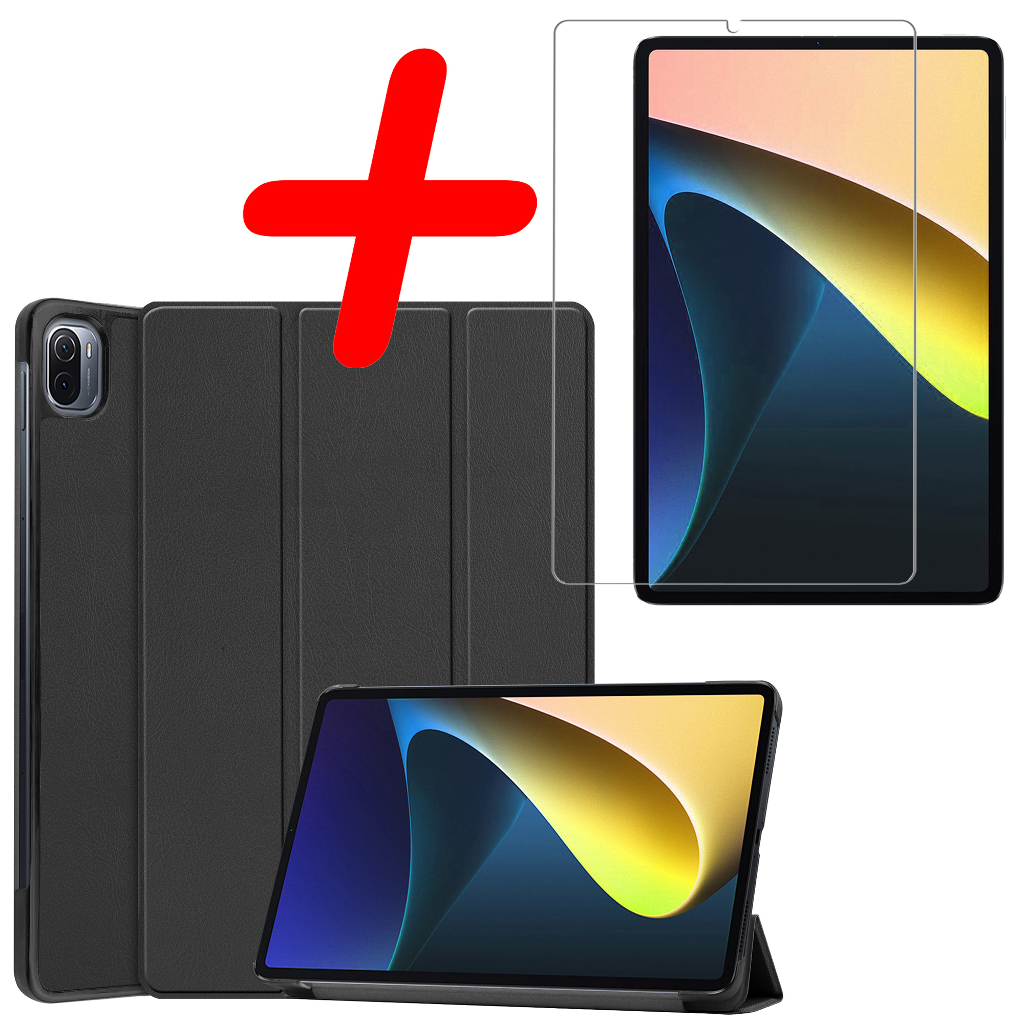 BASEY. Hoesje Geschikt voor Xiaomi Pad 5 Hoes Case Tablet Hoesje Tri-fold Met Screenprotector - Hoes Geschikt voor Xiaomi Mi Pad 5 Hoesje Hard Cover Bookcase Hoes - Zwart