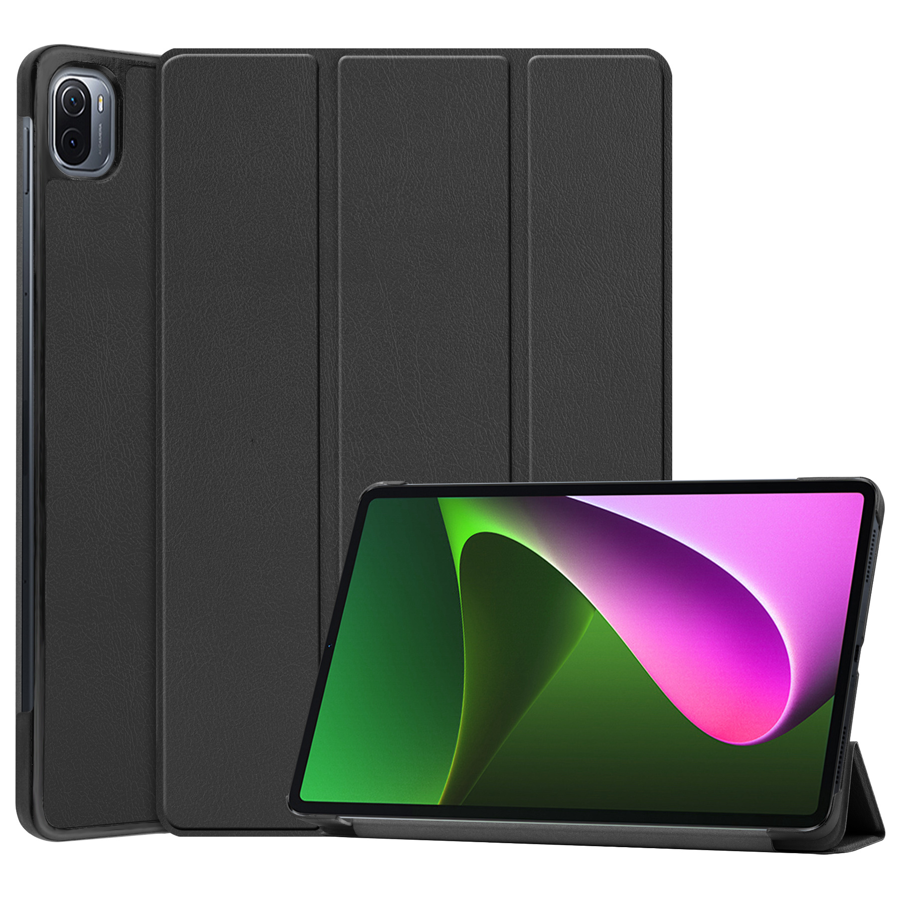 Nomfy Hoes Geschikt voor Xiaomi Pad 5 Hoes Tri-fold Tablet Hoesje Case Met Screenprotector - Hoesje Geschikt voor Xiaomi Mi Pad 5 Hoesje Hardcover Bookcase - Zwart