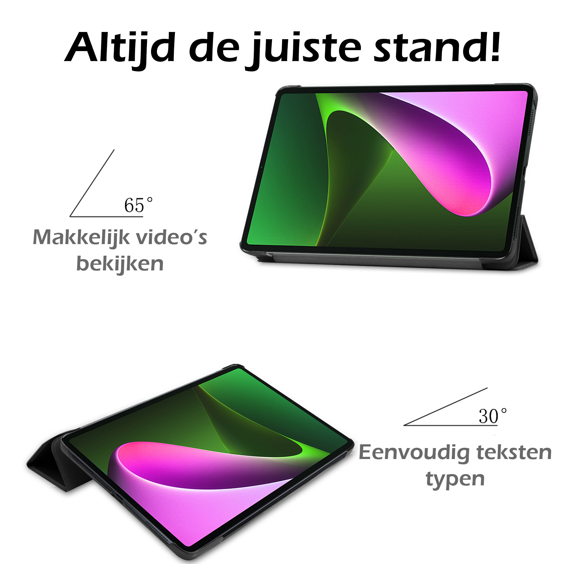 Nomfy Hoes Geschikt voor Xiaomi Pad 5 Hoes Tri-fold Tablet Hoesje Case Met Screenprotector - Hoesje Geschikt voor Xiaomi Mi Pad 5 Hoesje Hardcover Bookcase - Zwart