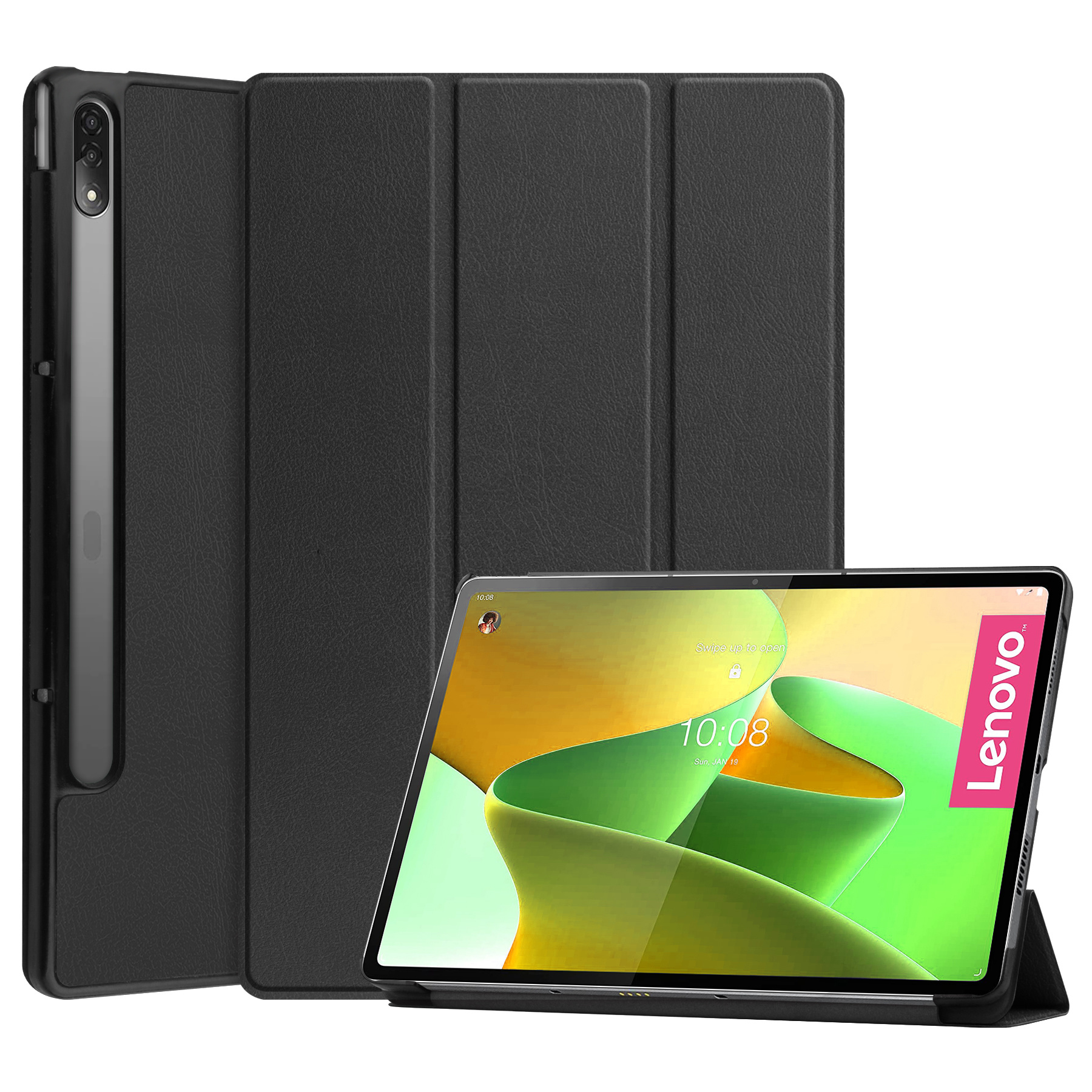 BASEY. Hoesje Geschikt voor Lenovo Tab P12 Pro Hoes Case Tablet Hoesje Tri-fold - Hoes Geschikt voor Lenovo Tab P12 Pro Hoesje Hard Cover Bookcase Hoes - Zwart