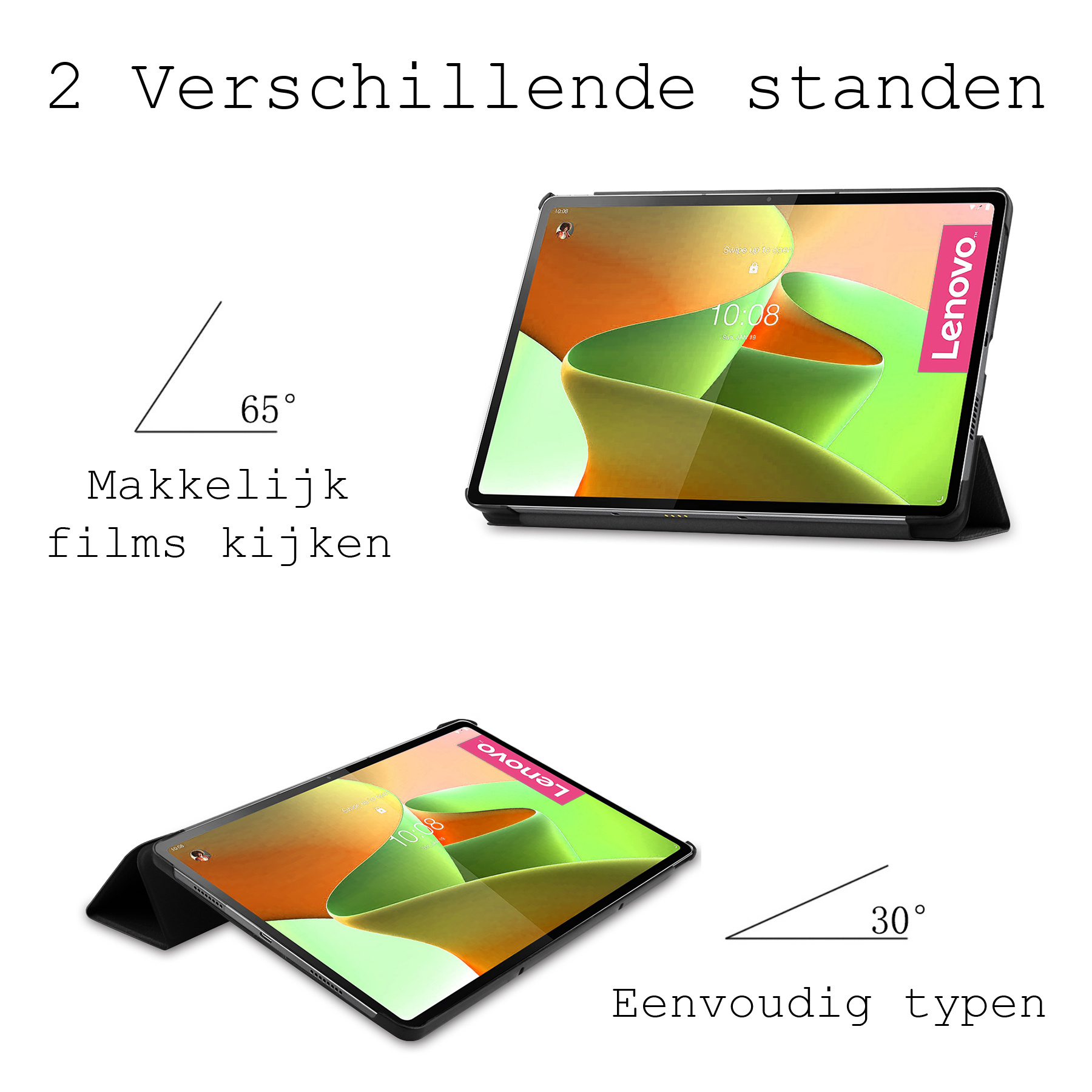 BASEY. Hoesje Geschikt voor Lenovo Tab P12 Pro Hoes Case Tablet Hoesje Tri-fold - Hoes Geschikt voor Lenovo Tab P12 Pro Hoesje Hard Cover Bookcase Hoes - Zwart