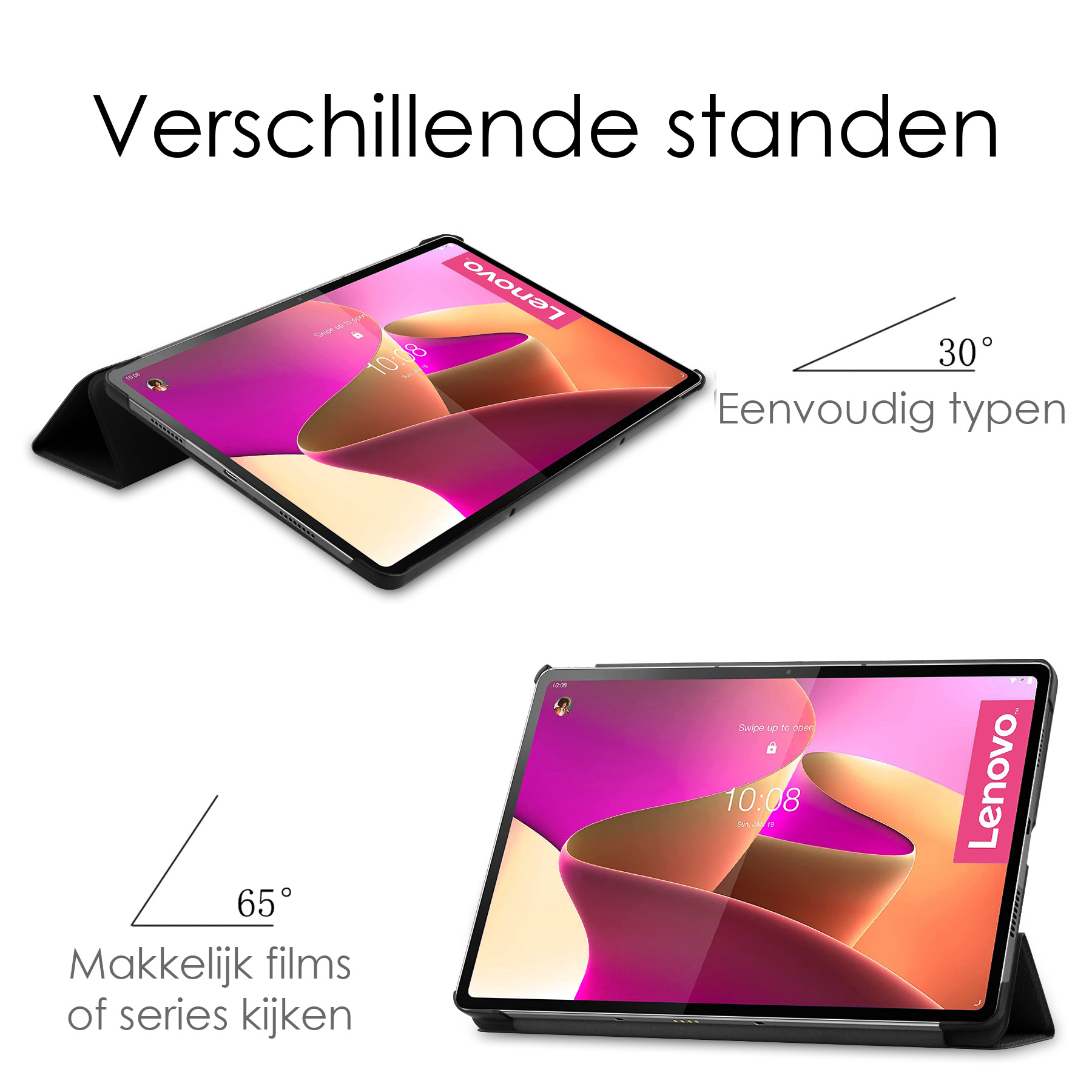 NoXx Hoesje Geschikt voor Lenovo Tab P12 Pro Hoesje Case Hard Cover Hoes Book Case - Zwart