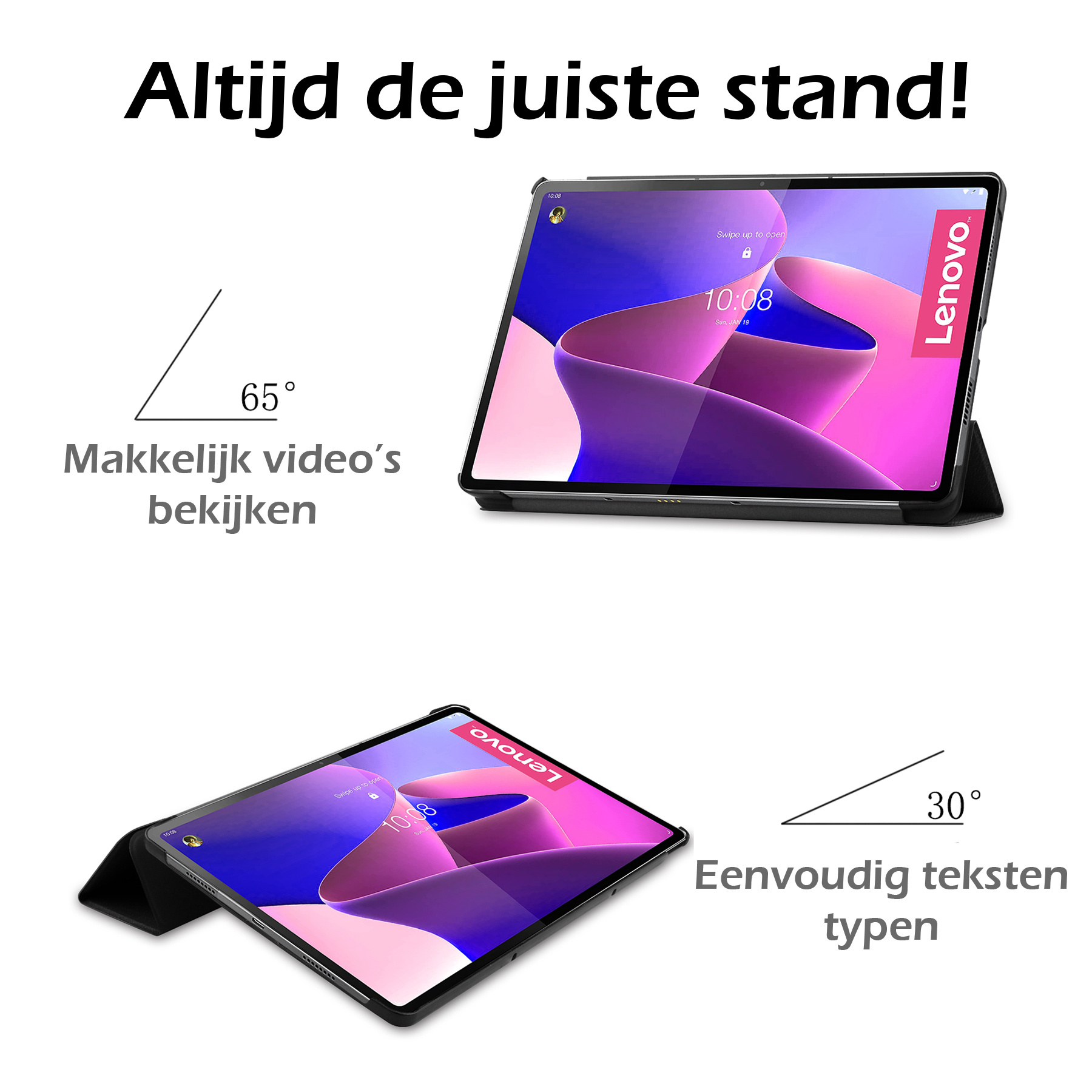 Nomfy Hoes Geschikt voor Lenovo Tab P12 Pro Hoes Tri-fold Tablet Hoesje Case - Hoesje Geschikt voor Lenovo Tab P12 Pro Hoesje Hardcover Bookcase - Zwart