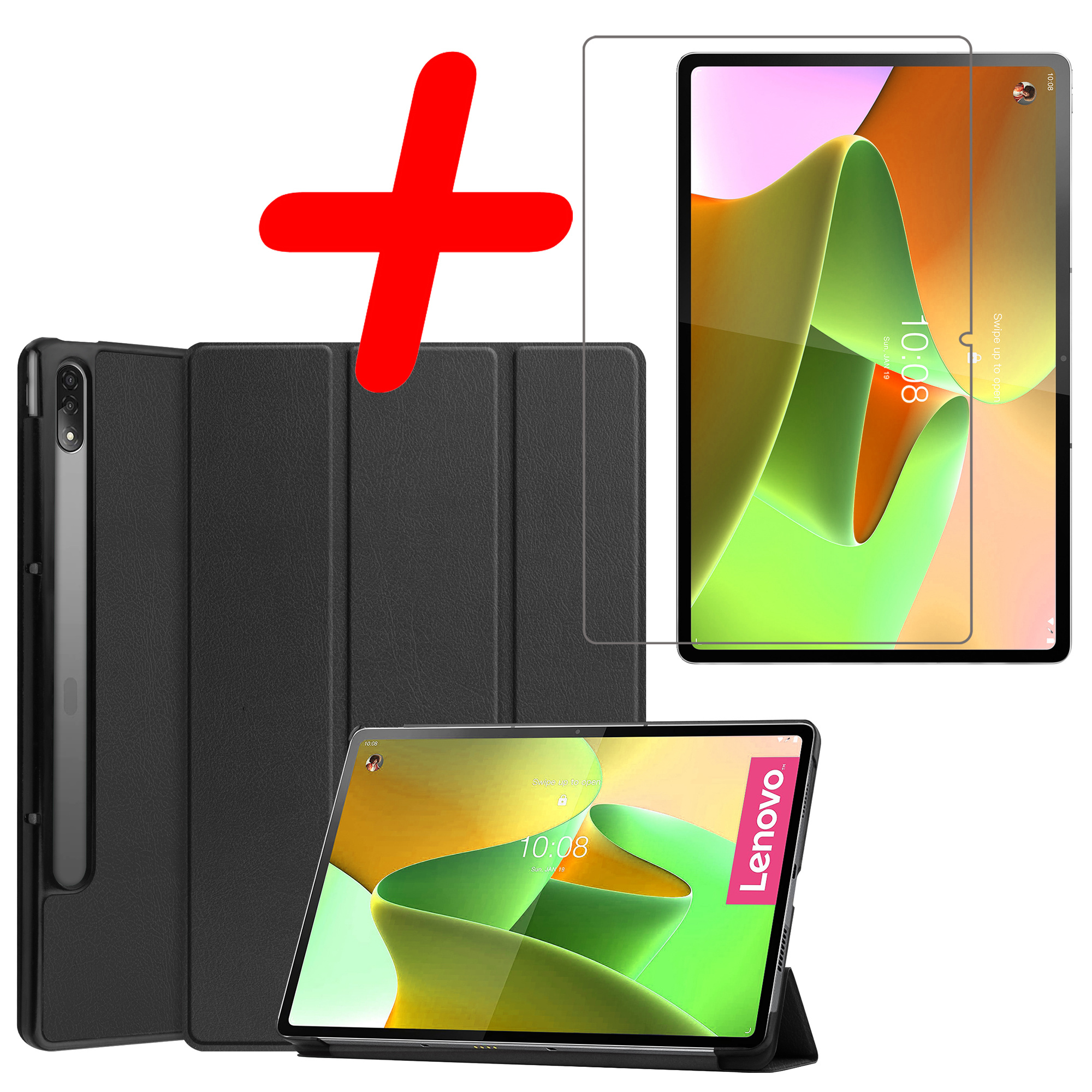 BASEY. Hoesje Geschikt voor Lenovo Tab P12 Pro Hoes Case Tablet Hoesje Tri-fold Met Screenprotector - Hoes Geschikt voor Lenovo Tab P12 Pro Hoesje Hard Cover Bookcase Hoes - Zwart