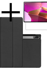 NoXx Lenovo Tab P12 Pro Hoesje Met Screenprotector Book Case Cover Met Screen Protector - Zwart
