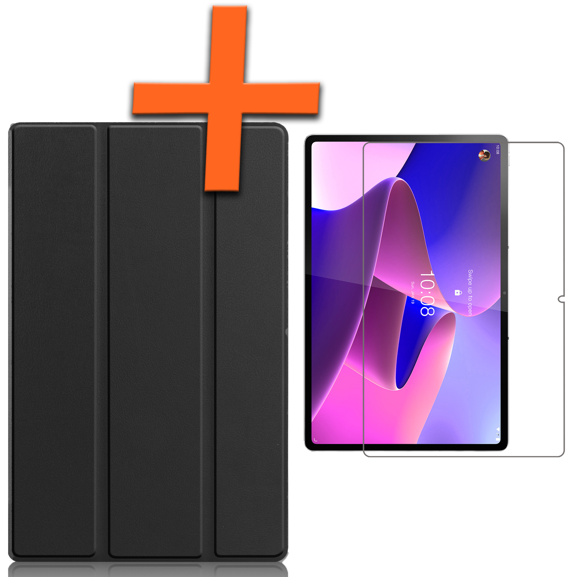 Nomfy Hoes Geschikt voor Lenovo Tab P12 Pro Hoes Tri-fold Tablet Hoesje Case Met Screenprotector - Hoesje Geschikt voor Lenovo Tab P12 Pro Hoesje Hardcover Bookcase - Zwart