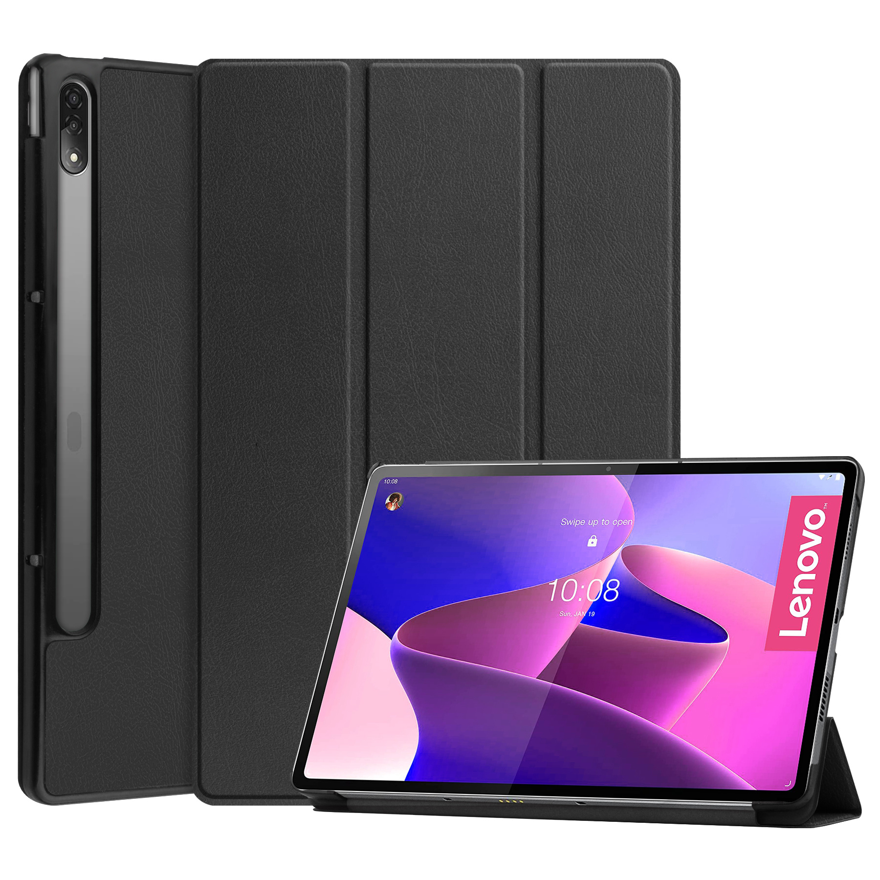Nomfy Hoes Geschikt voor Lenovo Tab P12 Pro Hoes Tri-fold Tablet Hoesje Case Met Screenprotector - Hoesje Geschikt voor Lenovo Tab P12 Pro Hoesje Hardcover Bookcase - Zwart