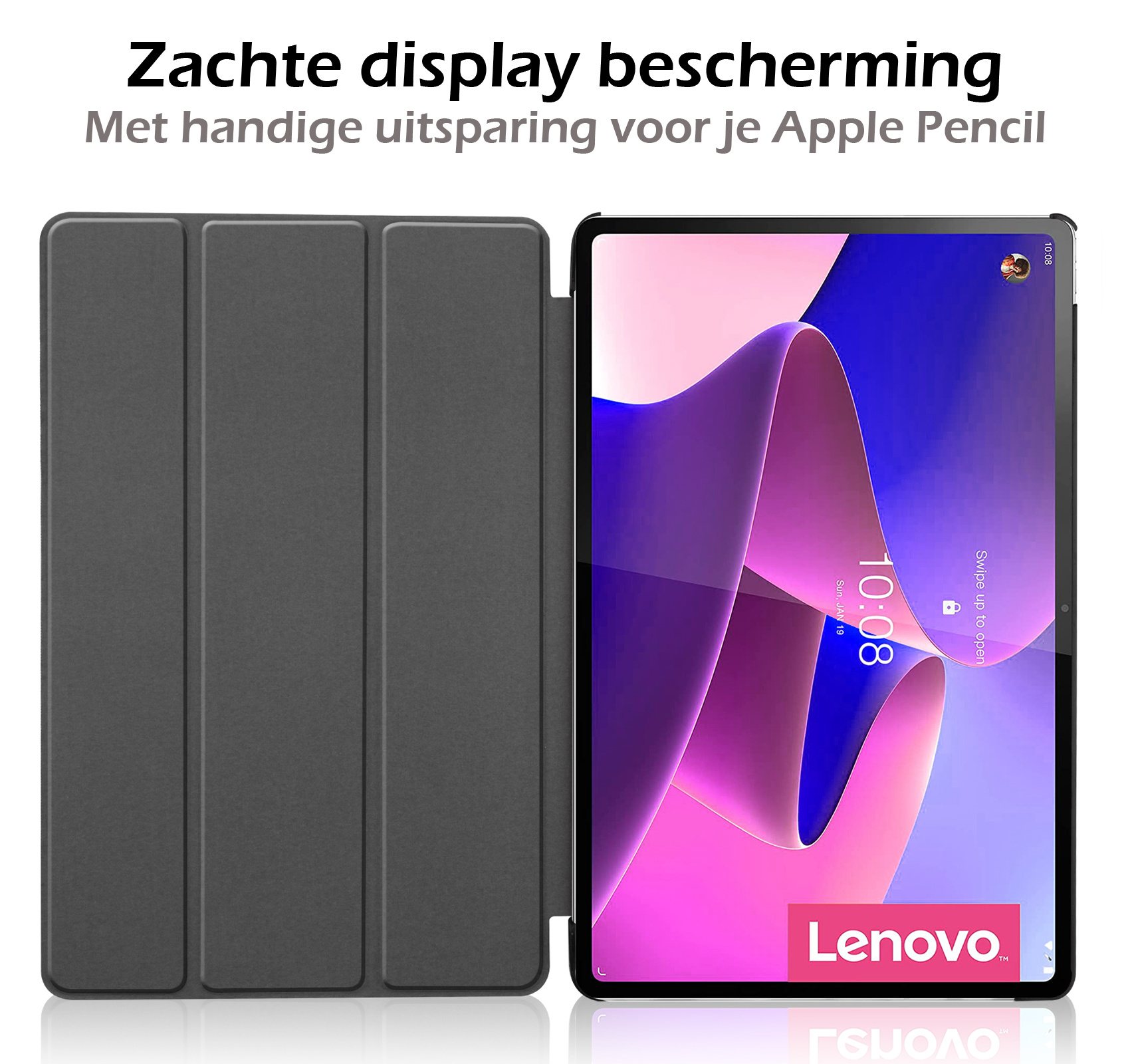 Nomfy Lenovo Tab P12 Pro Hoes Book Case Cover Met Screenprotector - Lenovo Tab P12 Pro Hoesje Met Beschermglas - Zwart