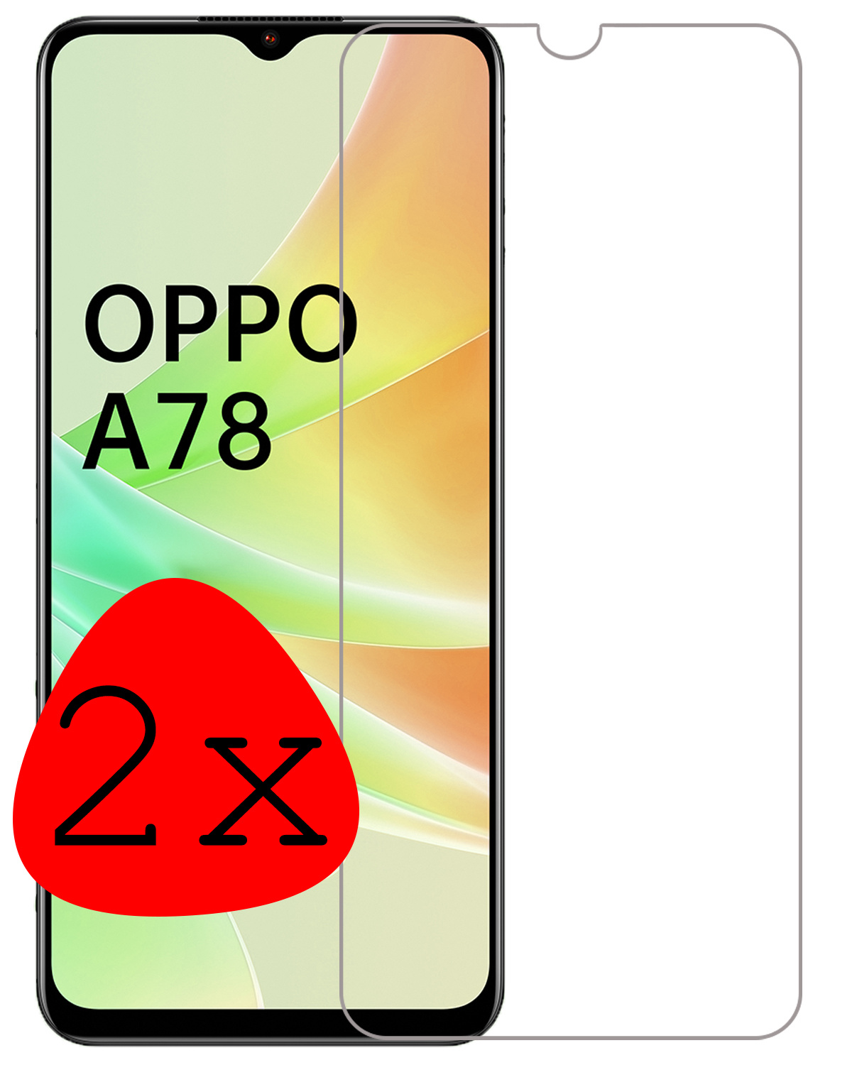 BASEY.  OPPO A78 Screenprotector Tempered Glass - OPPO A78 Beschermglas Screen Protector Glas - 2 Stuks