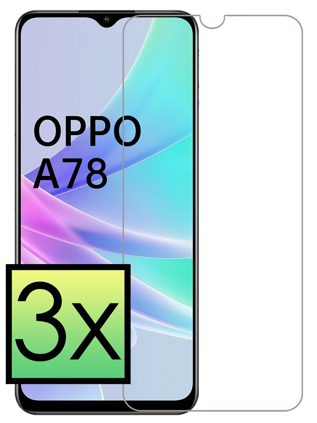 NoXx Screenprotector Geschikt voor OPPO A78 5G Screenprotector Tempered Glass Gehard Glas Beschermglas - 3x