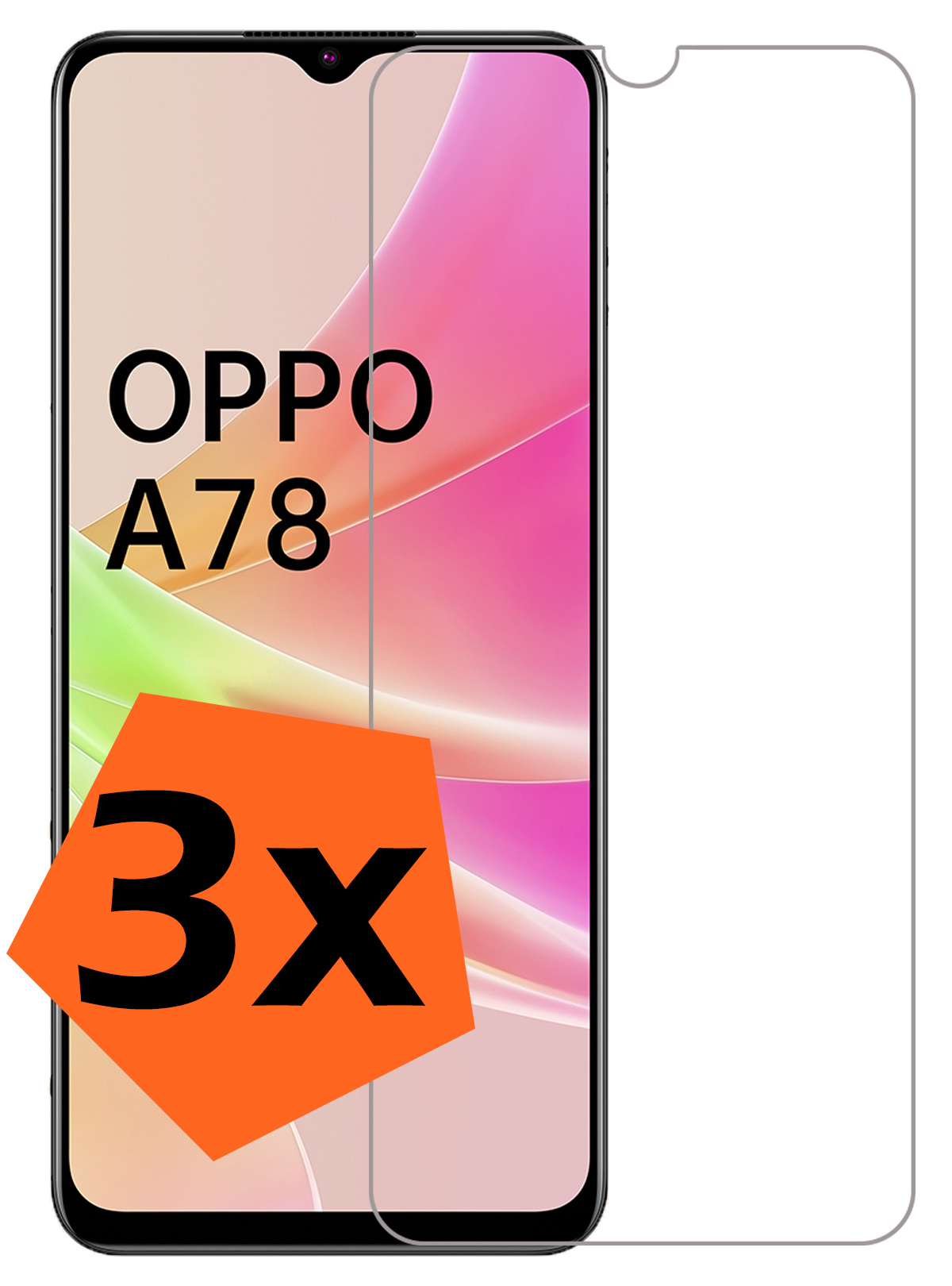 Nomfy  OPPO A78 Screenprotector Bescherm Glas Tempered Glass - OPPO A78 Screen Protector - 3x