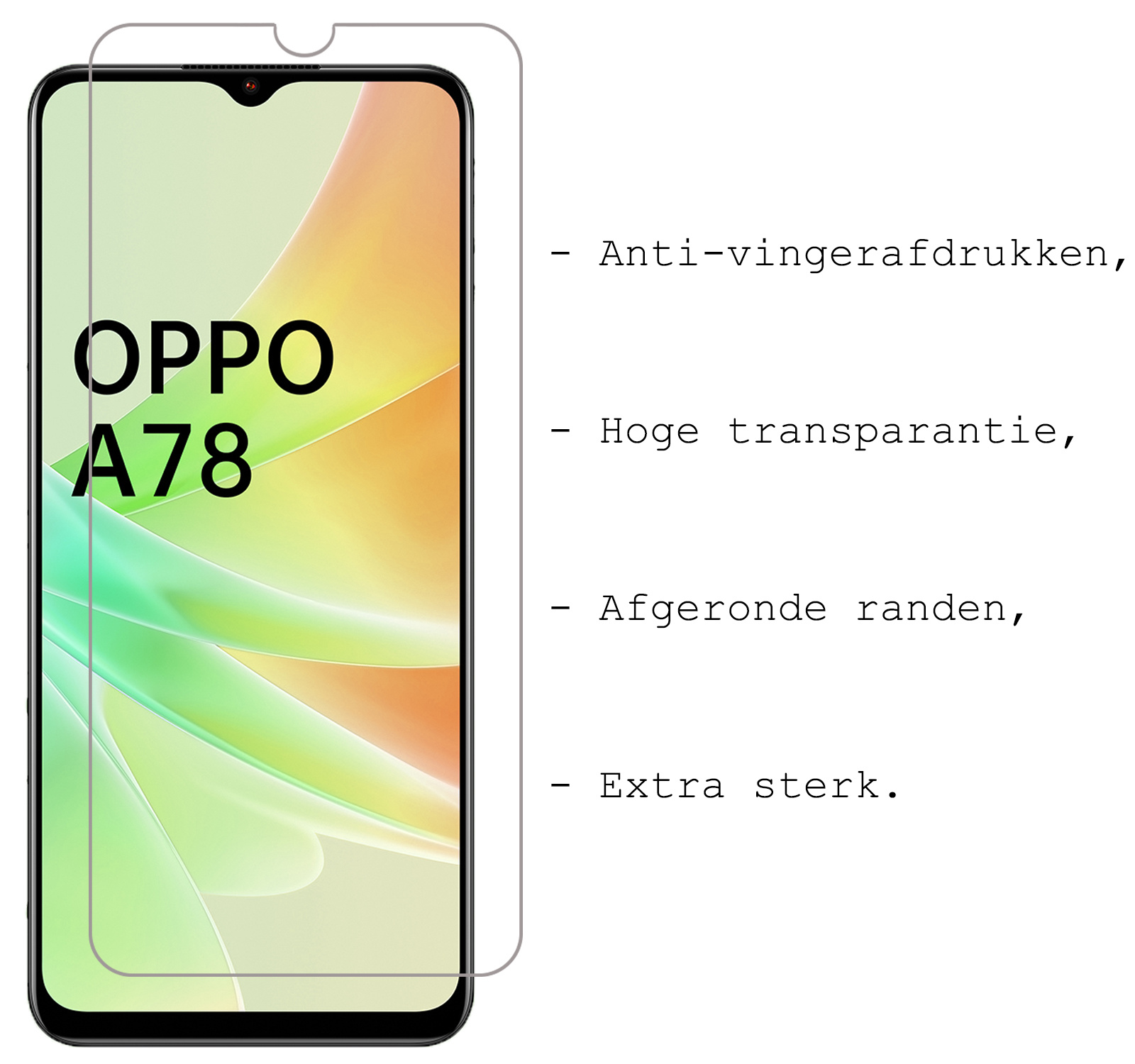 BASEY. OPPO A78 Screenprotector Tempered Glass Full Cover - OPPO A78 Beschermglas Screen Protector Glas