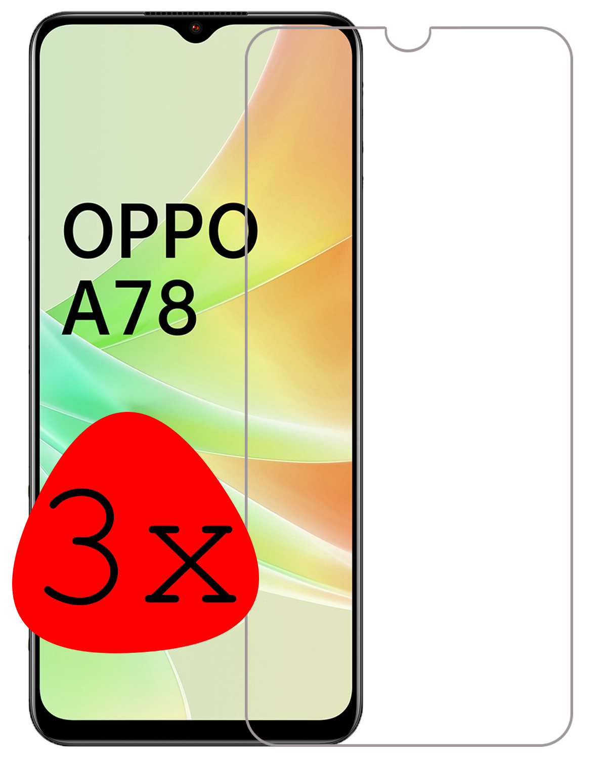 BASEY. OPPO A78 Screenprotector Tempered Glass Full Cover - OPPO A78 Beschermglas Screen Protector Glas - 3 Stuks