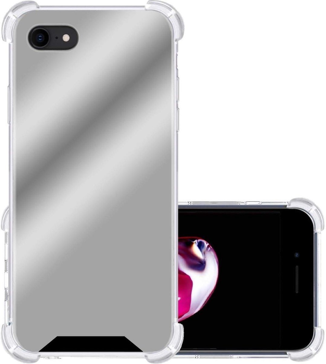 Hoes Geschikt voor iPhone 7 Hoesje Siliconen Cover Shock Proof Back Case Shockproof Hoes - Zilver
