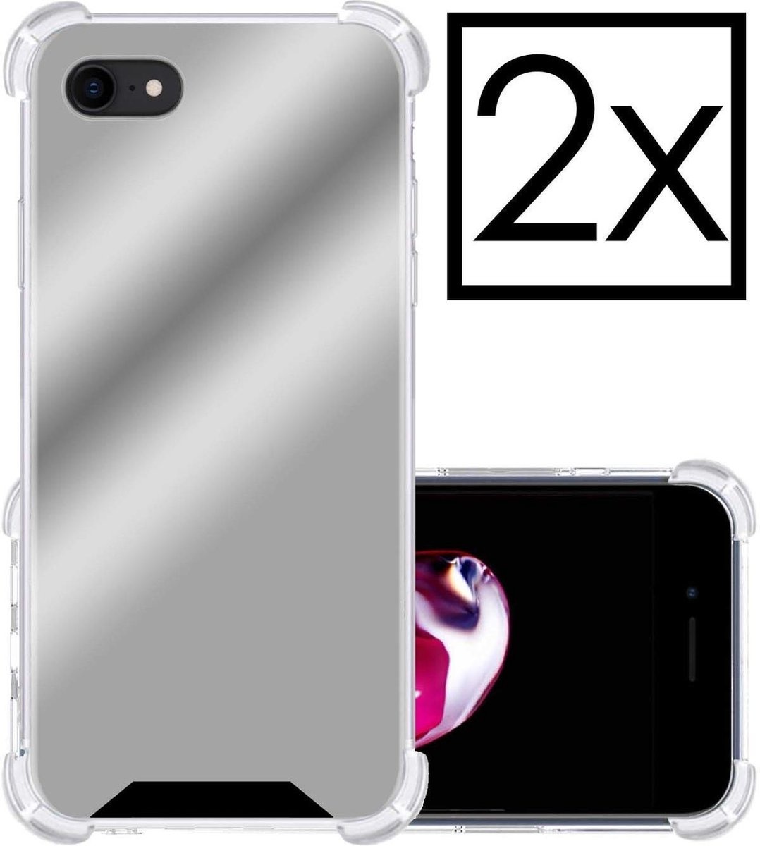 NoXx Hoes Geschikt voor iPhone 7 Hoesje Siliconen Cover Shock Proof Back Case Shockproof Hoes - Zilver - 2x