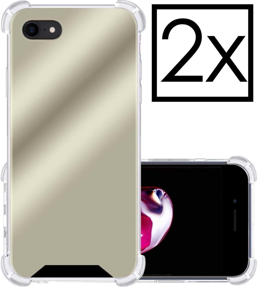 NoXx Hoes Geschikt voor iPhone 7 Hoesje Siliconen Cover Shock Proof Back Case Shockproof Hoes - Goud - 2x