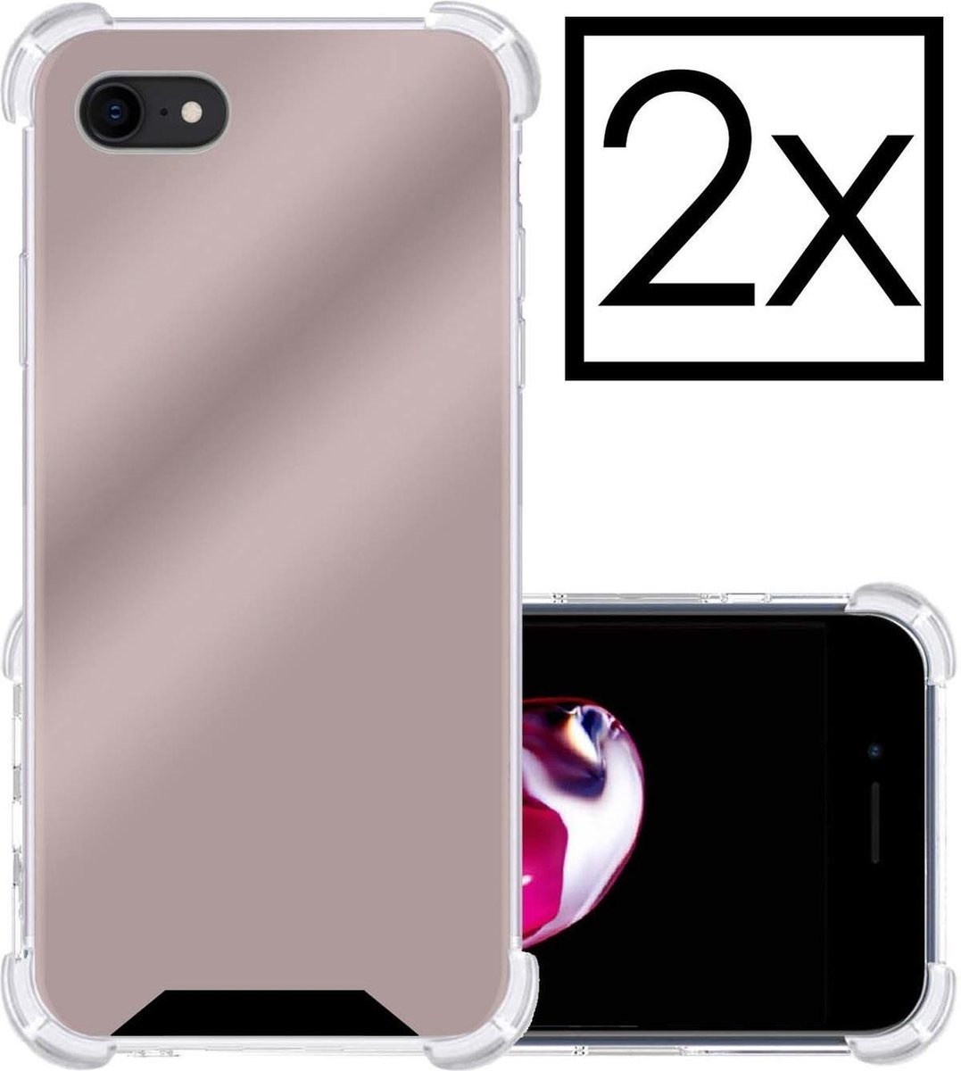 Hoes Geschikt voor iPhone 7 Hoesje Siliconen Cover Shock Proof Back Case Shockproof Hoes - Rosé goud - 2x