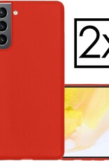 NoXx Hoes Geschikt voor Samsung S21 Hoesje Cover Siliconen Back Case Hoes - Rood - 2x