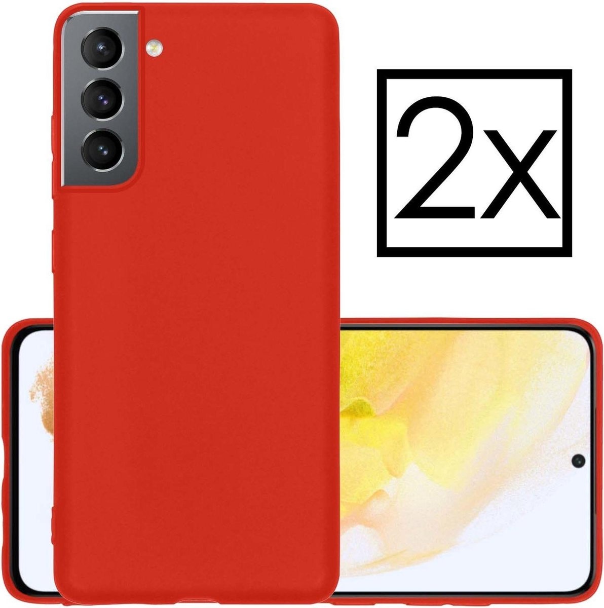 NoXx Hoes Geschikt voor Samsung S21 Hoesje Cover Siliconen Back Case Hoes - Rood - 2x