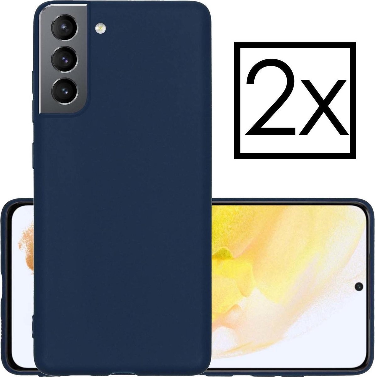 Hoes Geschikt voor Samsung S21 Hoesje Cover Siliconen Back Case Hoes - Donkerblauw - 2x