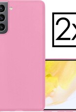 NoXx Hoes Geschikt voor Samsung S21 Plus Hoesje Cover Siliconen Back Case Hoes - Roze - 2x
