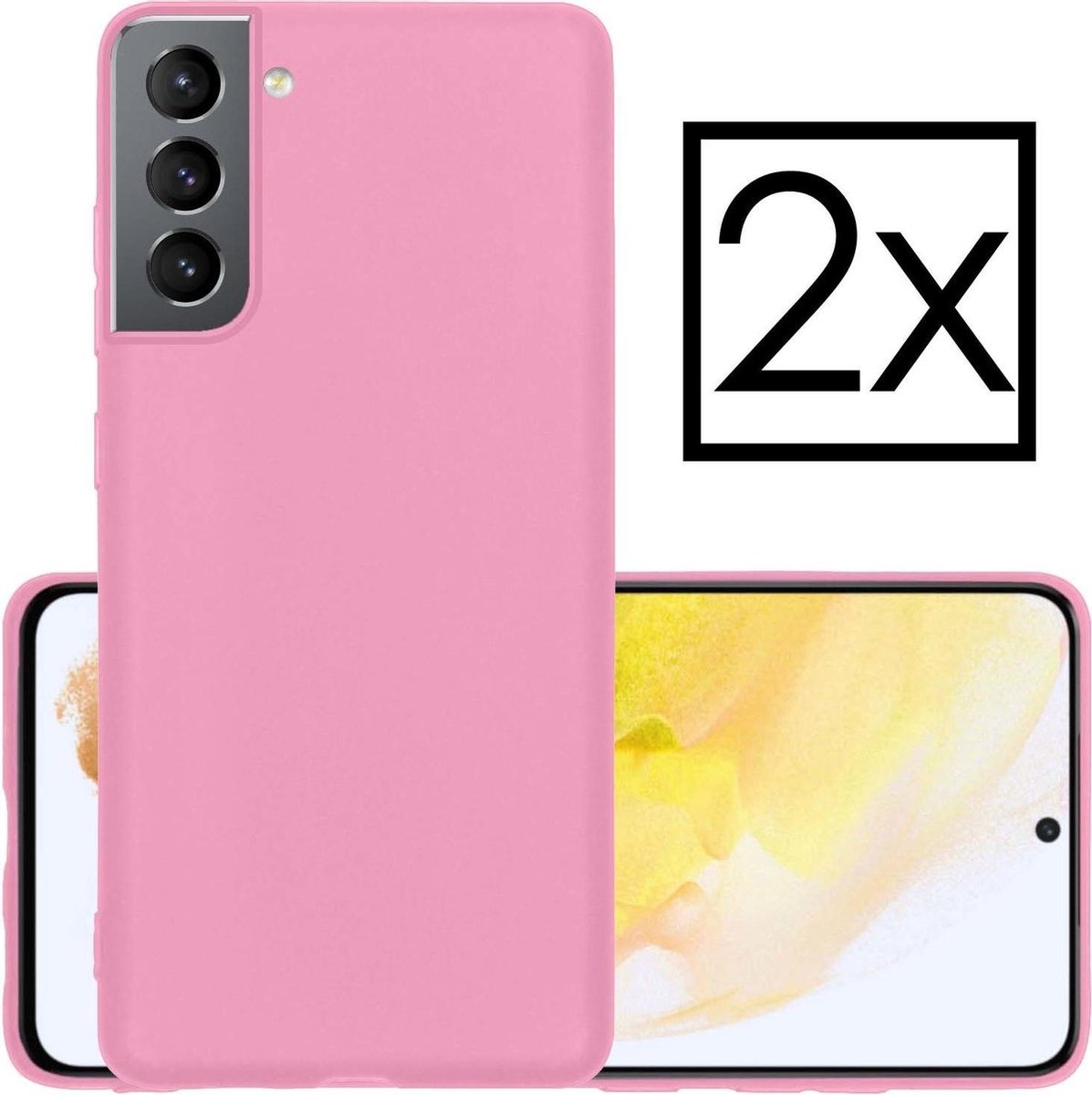 NoXx Hoes Geschikt voor Samsung S21 Plus Hoesje Cover Siliconen Back Case Hoes - Roze - 2x