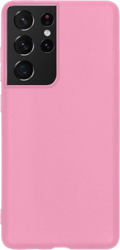 NoXx Hoes Geschikt voor Samsung S21 Ultra Hoesje Cover Siliconen Back Case Hoes - Roze