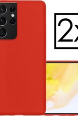 NoXx Hoes Geschikt voor Samsung S21 Ultra Hoesje Cover Siliconen Back Case Hoes - Rood - 2x