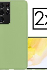 NoXx Hoes Geschikt voor Samsung S21 Ultra Hoesje Cover Siliconen Back Case Hoes - Groen - 2x