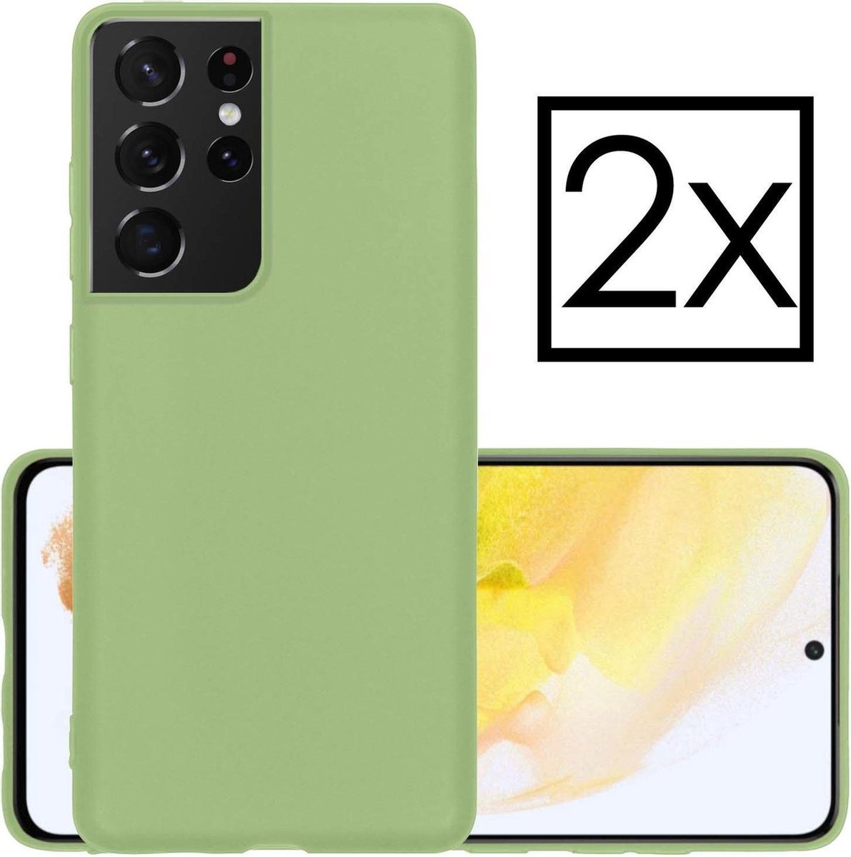 NoXx Hoes Geschikt voor Samsung S21 Ultra Hoesje Cover Siliconen Back Case Hoes - Groen - 2x