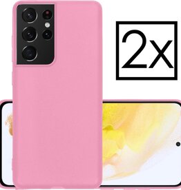 2 PACK - NoXx Samsung Galaxy S21 Ultra hoesje siliconen - Roze