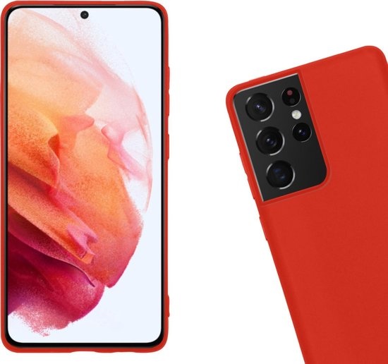 Nomfy Hoesje Geschikt voor Samsung S21 Ultra Hoesje Siliconen Cover Case - Hoes Geschikt voor Samsung Galaxy S21 Ultra Hoes Back Case - Rood