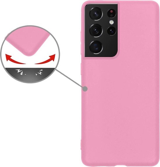 Nomfy Hoesje Geschikt voor Samsung S21 Ultra Hoesje Siliconen Cover Case - Hoes Geschikt voor Samsung Galaxy S21 Ultra Hoes Back Case - Roze