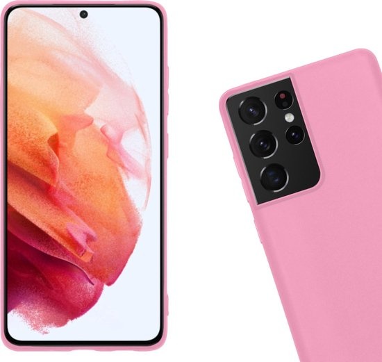 Nomfy Hoesje Geschikt voor Samsung S21 Ultra Hoesje Siliconen Cover Case - Hoes Geschikt voor Samsung Galaxy S21 Ultra Hoes Back Case - Roze