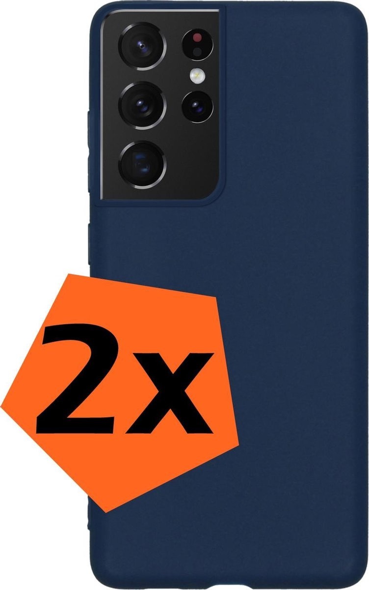 Nomfy Hoesje Geschikt voor Samsung S21 Ultra Hoesje Siliconen Cover Case - Hoes Geschikt voor Samsung Galaxy S21 Ultra Hoes Back Case - 2-PACK - Donkerblauw