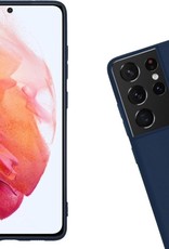Nomfy Hoesje Geschikt voor Samsung S21 Ultra Hoesje Siliconen Cover Case - Hoes Geschikt voor Samsung Galaxy S21 Ultra Hoes Back Case - 2-PACK - Donkerblauw