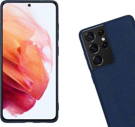 Nomfy Hoesje Geschikt voor Samsung S21 Ultra Hoesje Siliconen Cover Case - Hoes Geschikt voor Samsung Galaxy S21 Ultra Hoes Back Case - 2-PACK - Donkerblauw