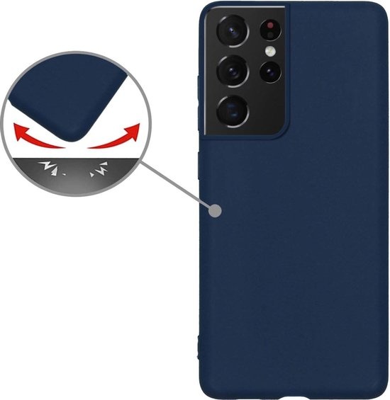 Nomfy Hoesje Geschikt voor Samsung S21 Ultra Hoesje Siliconen Cover Case - Hoes Geschikt voor Samsung Galaxy S21 Ultra Hoes Back Case - 2-PACK - Donkerblauw