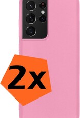 Nomfy Hoesje Geschikt voor Samsung S21 Ultra Hoesje Siliconen Cover Case - Hoes Geschikt voor Samsung Galaxy S21 Ultra Hoes Back Case - 2-PACK - Roze