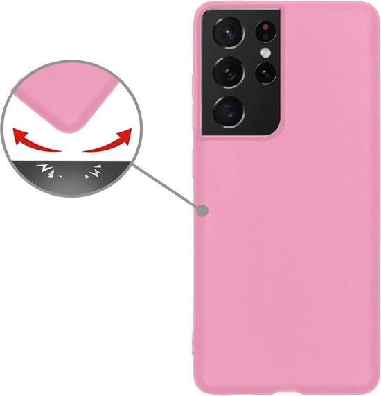 Nomfy Hoesje Geschikt voor Samsung S21 Ultra Hoesje Siliconen Cover Case - Hoes Geschikt voor Samsung Galaxy S21 Ultra Hoes Back Case - 2-PACK - Roze