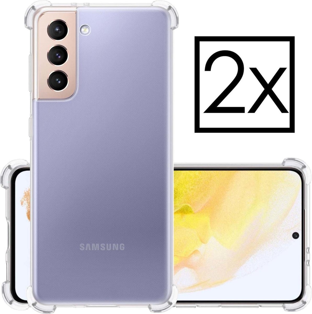 NoXx Hoes Geschikt voor Samsung S21 Hoesje Siliconen Cover Shock Proof Back Case Shockproof Hoes - Transparant - 2x