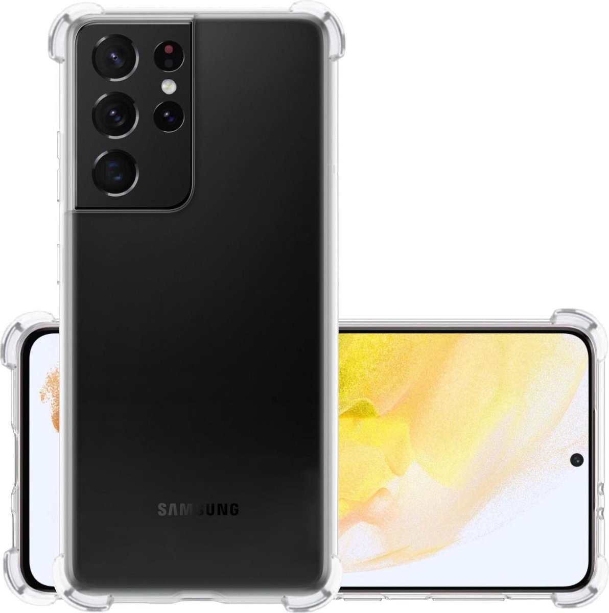NoXx Hoes Geschikt voor Samsung S21 Ultra Hoesje Siliconen Cover Shock Proof Back Case Shockproof Hoes - Transparant
