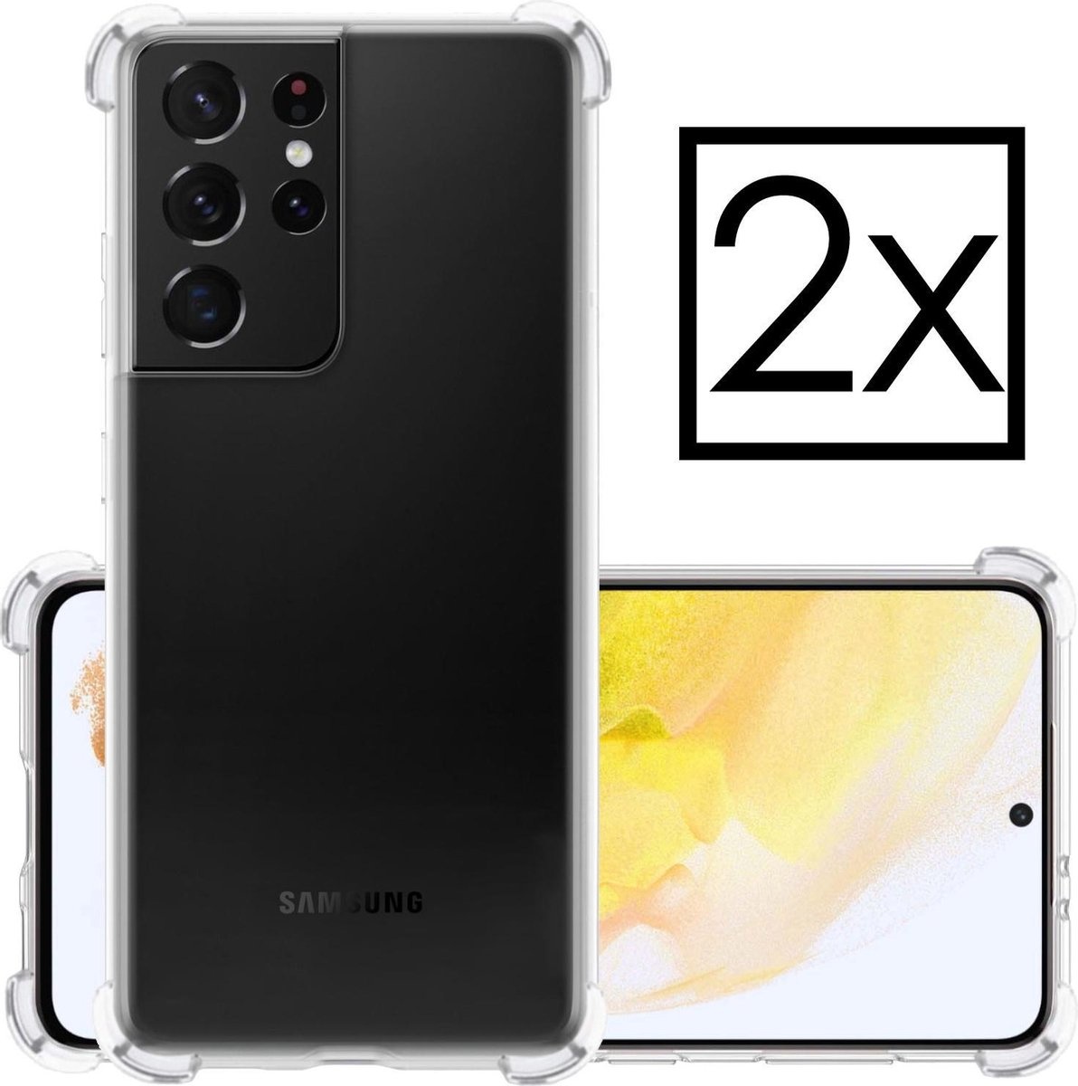NoXx Hoes Geschikt voor Samsung S21 Ultra Hoesje Siliconen Cover Shock Proof Back Case Shockproof Hoes - Transparant - 2x