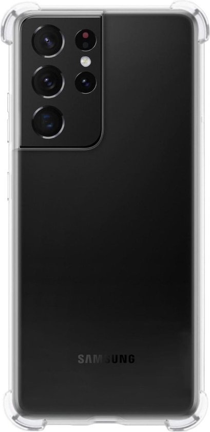 NoXx Hoes Geschikt voor Samsung S21 Ultra Hoesje Siliconen Cover Shock Proof Back Case Shockproof Hoes - Transparant - 2x
