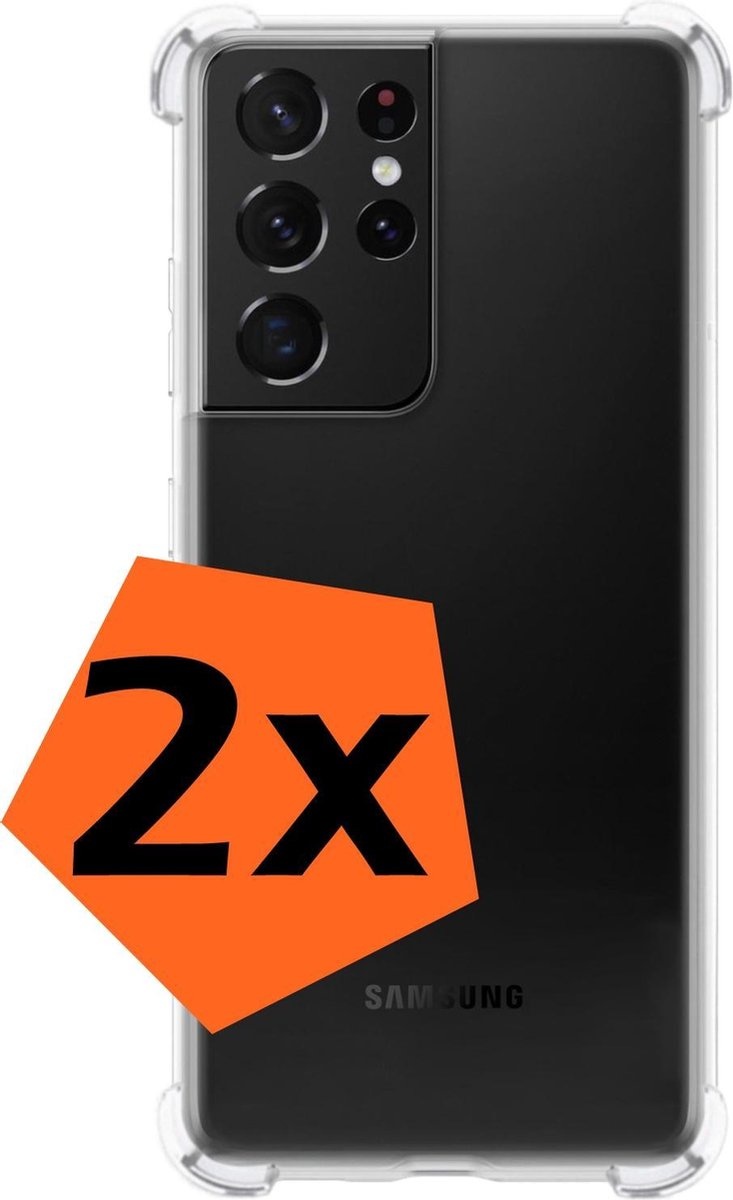 Nomfy Hoesje Geschikt voor Samsung S21 Ultra Hoesje Shock Proof Cover Case Shockproof - Hoes Geschikt voor Samsung Galaxy S21 Ultra Hoes Siliconen Back Case - Transparant - 2 PACK
