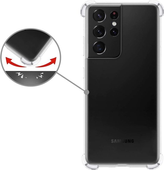 Nomfy Hoesje Geschikt voor Samsung S21 Ultra Hoesje Shock Proof Cover Case Shockproof - Hoes Geschikt voor Samsung Galaxy S21 Ultra Hoes Siliconen Back Case - Transparant - 2 PACK