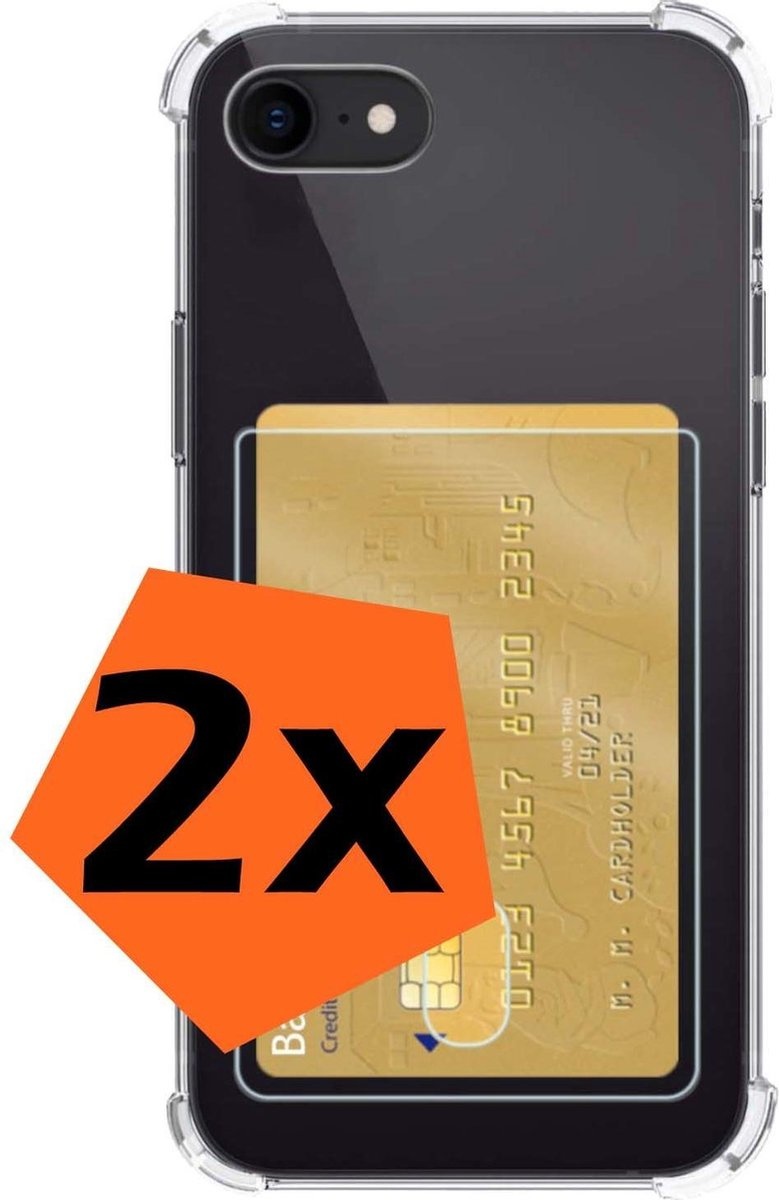 Nomfy Hoesje Geschikt voor iPhone SE 2020 Hoesje Pasjeshouder Shockproof Pas Houder - Hoesje Geschikt voor iPhone SE (2020) Hoes Met Kaarthouder - Transparant - 2 PACK