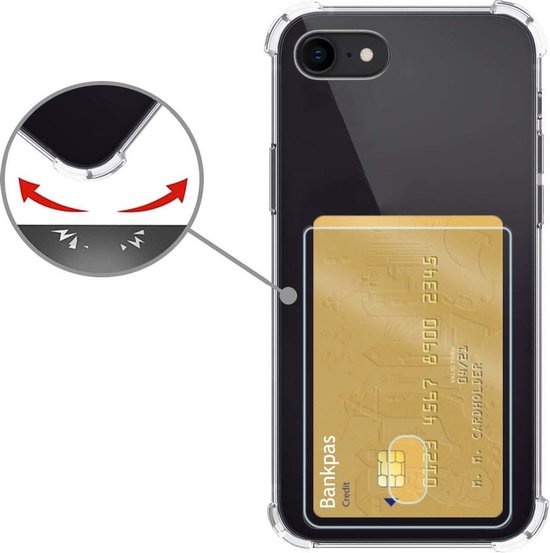 Nomfy Hoesje Geschikt voor iPhone SE 2020 Hoesje Pasjeshouder Shockproof Pas Houder - Hoesje Geschikt voor iPhone SE (2020) Hoes Met Kaarthouder - Transparant - 2 PACK