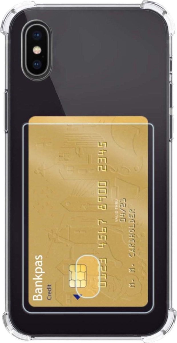 Nomfy Hoesje Geschikt voor iPhone Xs Hoesje Pasjeshouder Shockproof Pas Houder - Hoesje Geschikt voor iPhone Xs Hoes Met Kaarthouder - Transparant