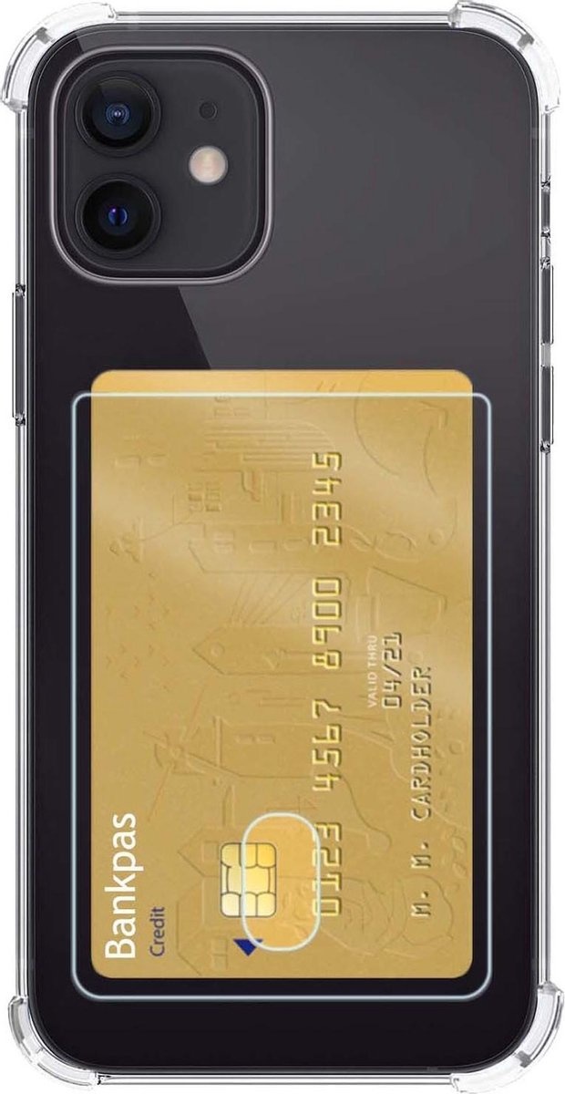Nomfy Hoesje Geschikt voor iPhone 12 Mini Hoesje Pasjeshouder Shockproof Pas Houder - Hoesje Geschikt voor iPhone 12 Mini Hoes Met Kaarthouder - Transparant